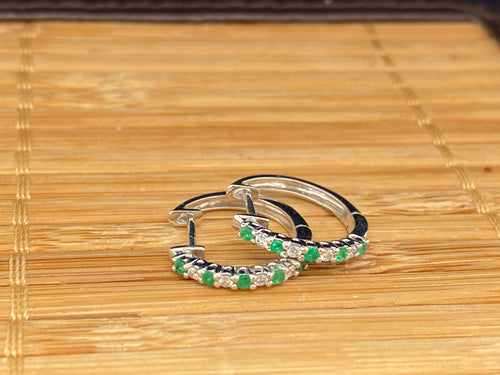 Diamond Emerald Small Hoop Earrings