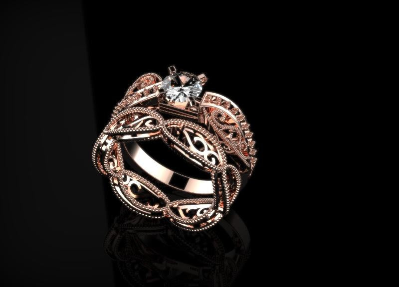 Rose Gold Wedding Ring Set