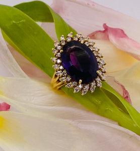 18K Amethyst Ring with Diamond Halo